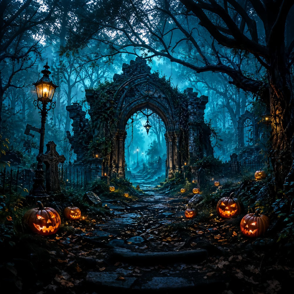 Arche De Décor D'Halloween Ruines De Forêt Hantée Citrouilles Grand Décor D'Halloween LXX67-36