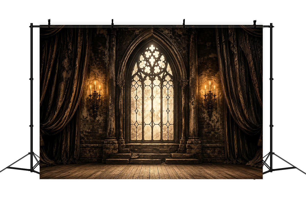 Décor De Scène D'Halloween Bougies De Style Gothique Vitrail De Cathédrale Toile De Fond LXX67-38