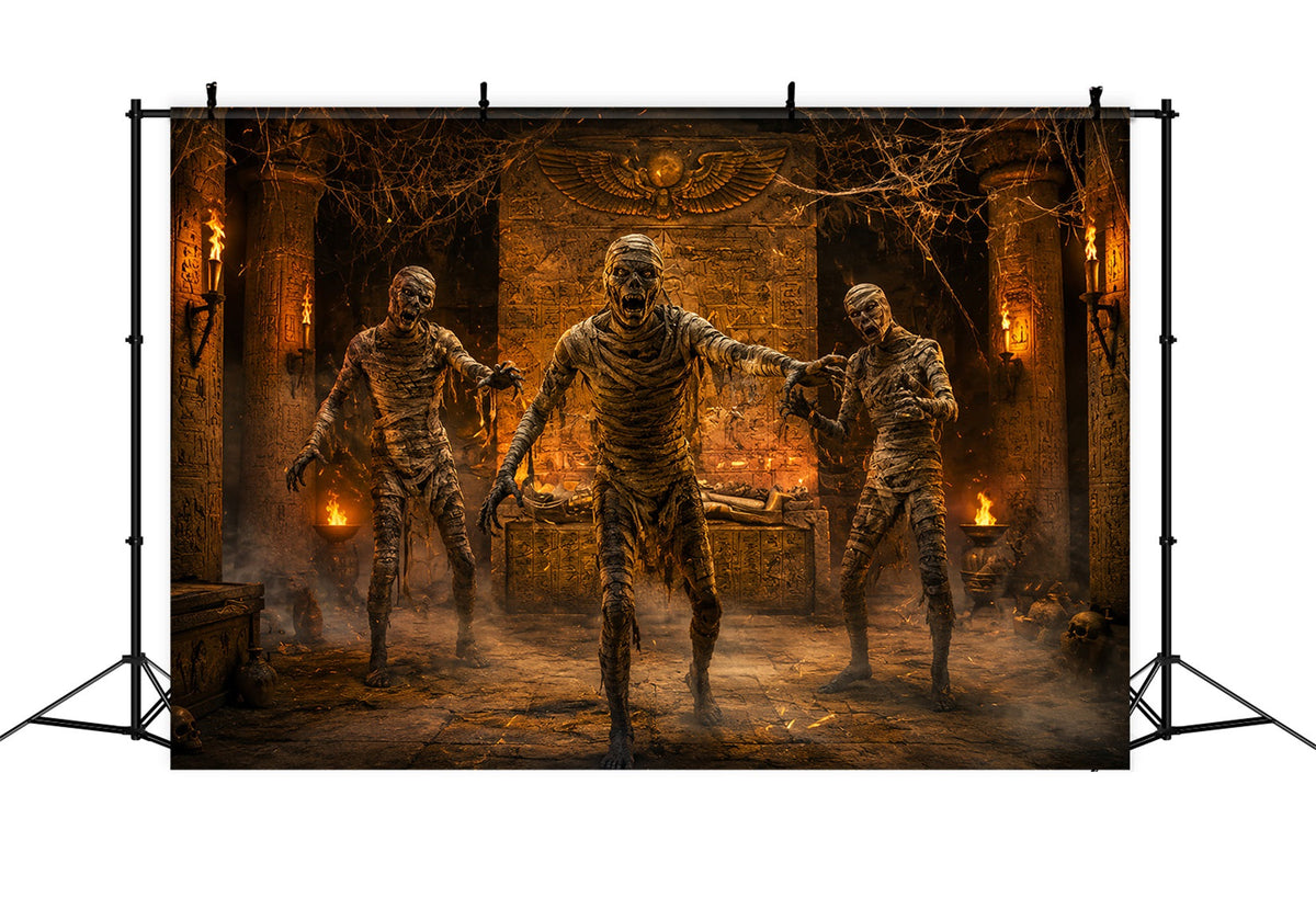 Décor De Fond Sur Le Thème D'HalloweenTombeau EnflamméAttaque De MomieDécor Pour Photos D'Halloween LXX67-4