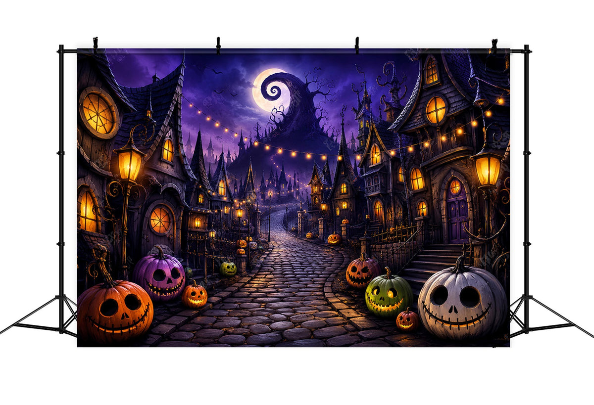 Toiles De Fond Photographiques Halloween Village De Citrouilles Violettes RueDécor De Ville D'Halloween LXX67-40