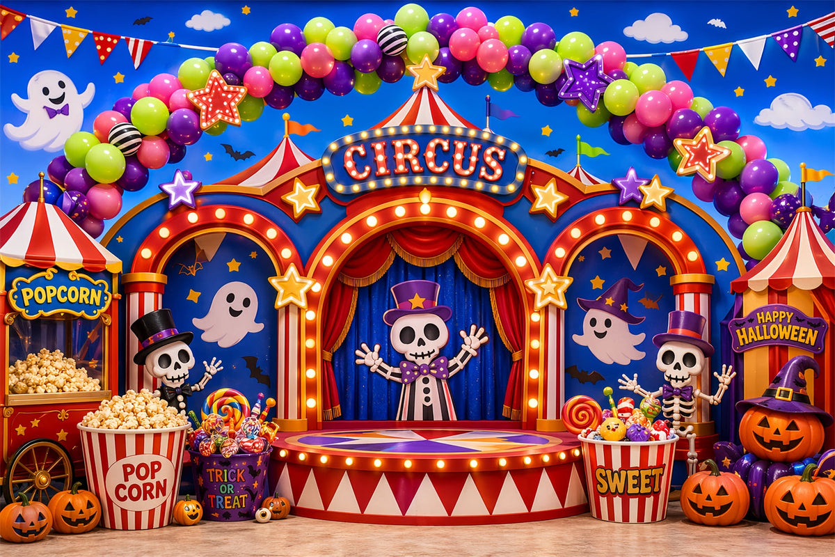 Décor De Carnaval D'Halloween Scène De Cirque Squelette Et Bonbons À Faire Soi-Même LXX67-44
