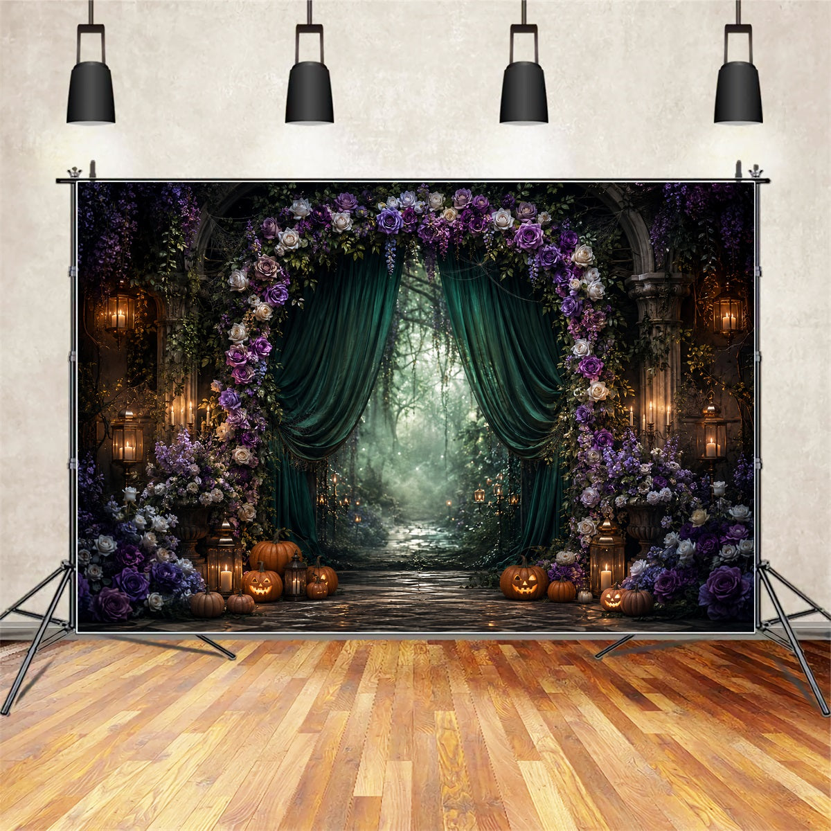 Décor Photographique D'Halloween Arche Florale Gothique En Forêt Décor Effrayant D'Halloween LXX67-46