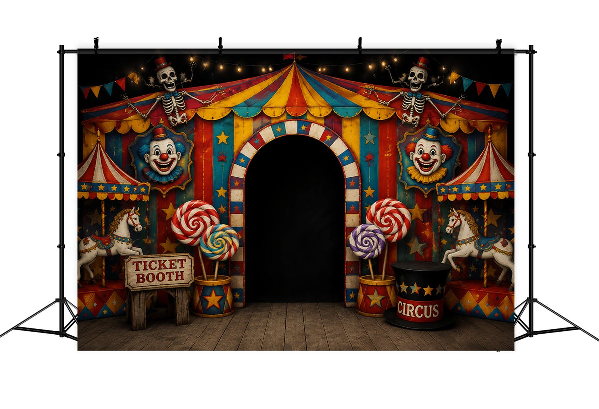 Décors Photo Effrayants Pour Halloween Squelette ClownEntrée De Cirque Décor Joyeux Halloween LXX67-52