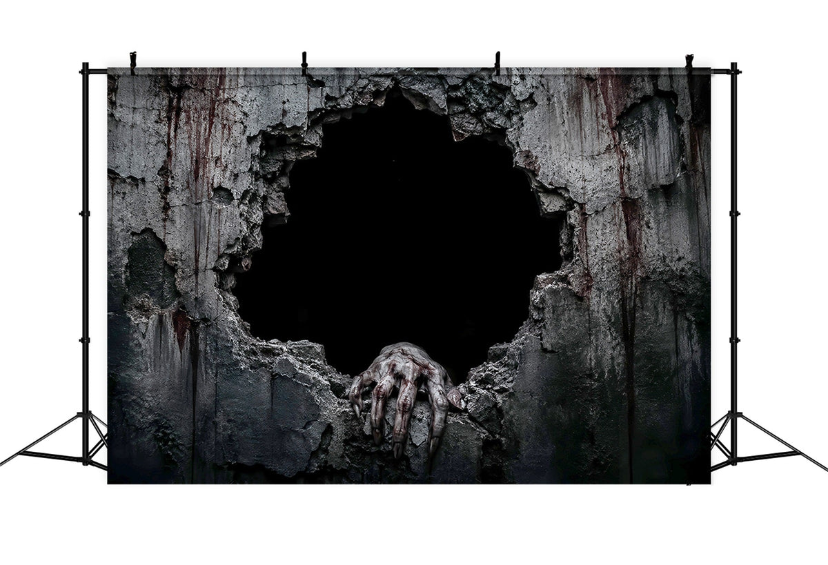 Décor De Fond Sanglant Pour Halloween Mur Brisé Et Effrayant Mains LXX67-58