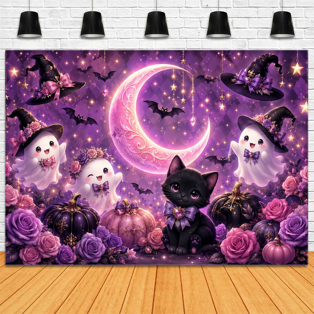 Décors D'Halloween Mignons Chat Fantôme Mignon Et LuneDécors D'Halloween LXX67-63