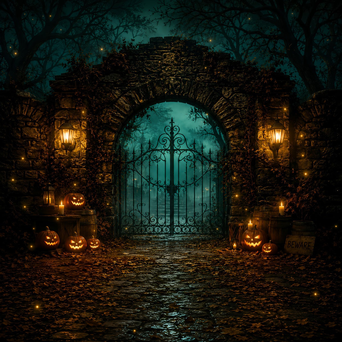 Décor De Fête D'Halloween Lanterne Pierre Citrouille PorteFond Pour Photomaton D'Halloween LXX67-64