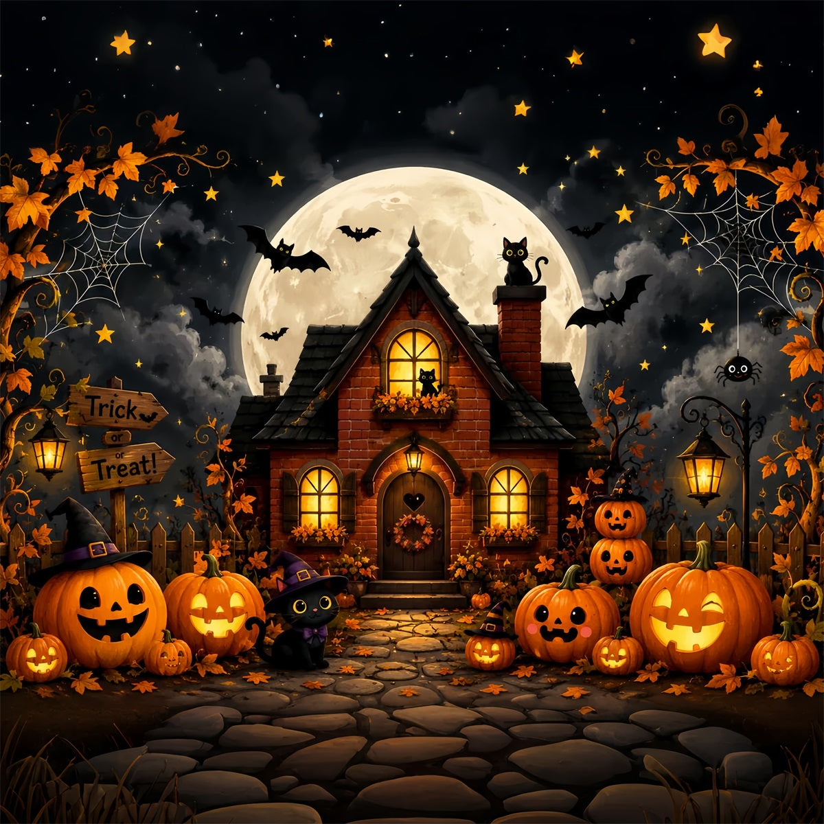 Décor De Noël Extérieur Pour Halloween Chat Citrouille Mignon Et Maisonnette Effrayante LXX67-66