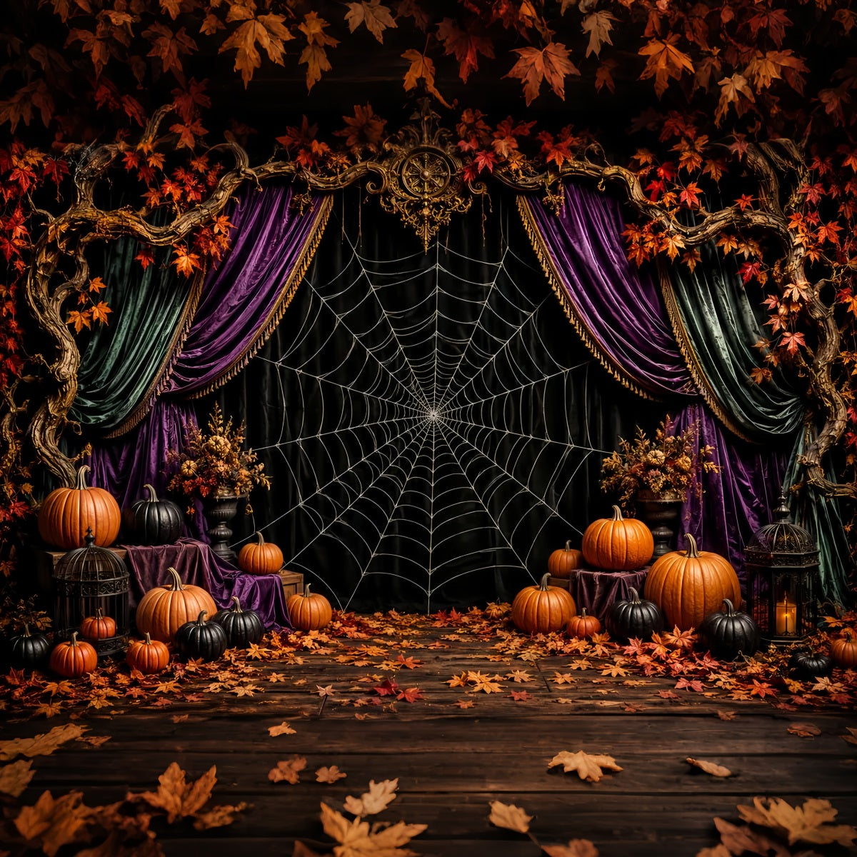 Décor De Scène Pour Halloween Toile D'Araignée Citrouille En Velours LXX67-67