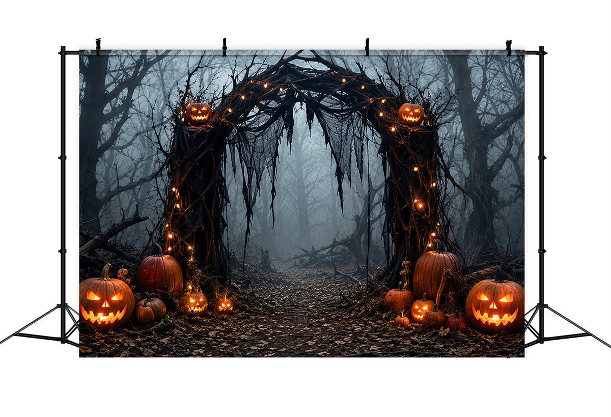 Décor Extérieur D'Halloween Arche De Citrouilles Dans Une Forêt Brumeuse LXX67-68