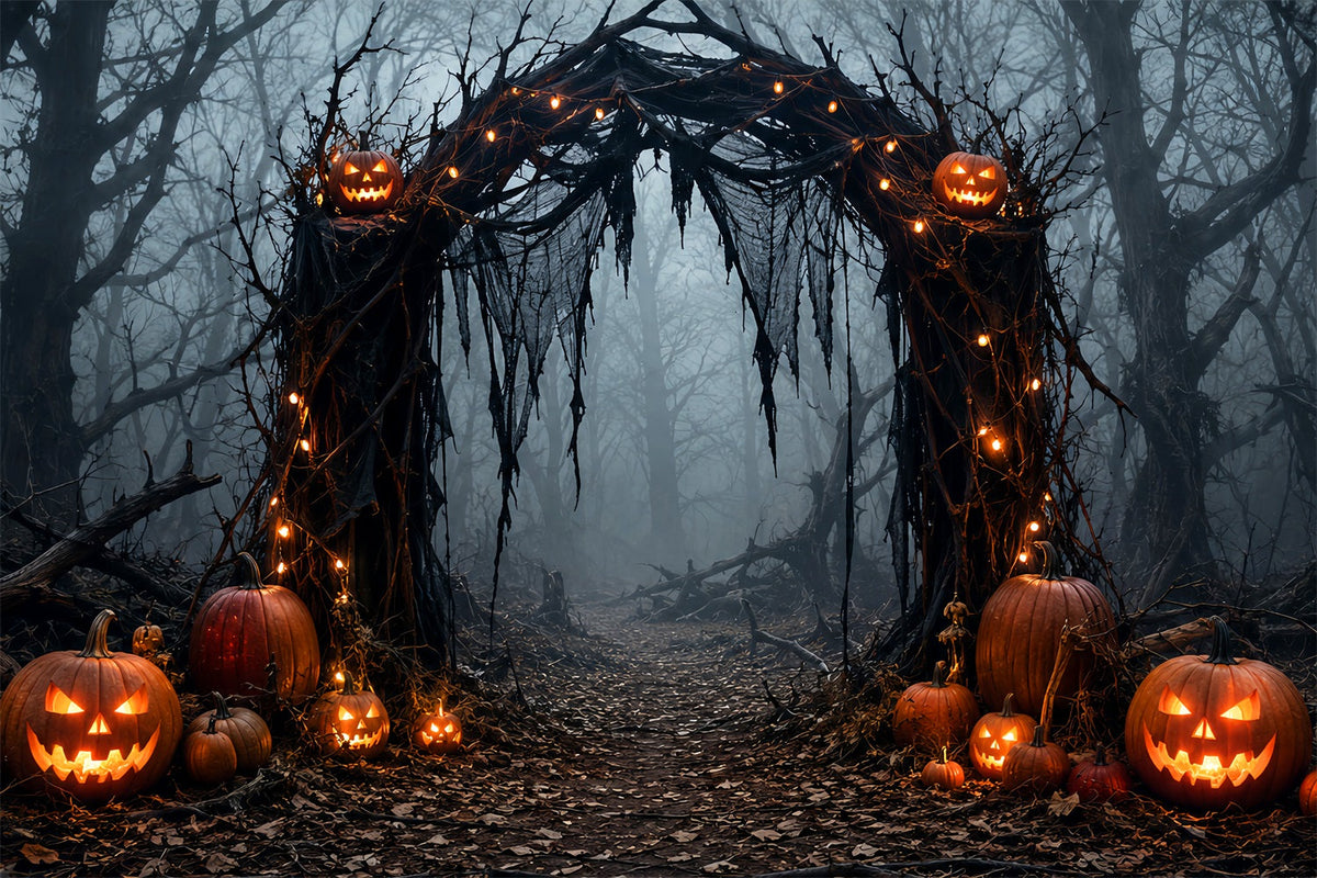 Décor Extérieur D'Halloween Arche De Citrouilles Dans Une Forêt Brumeuse LXX67-68