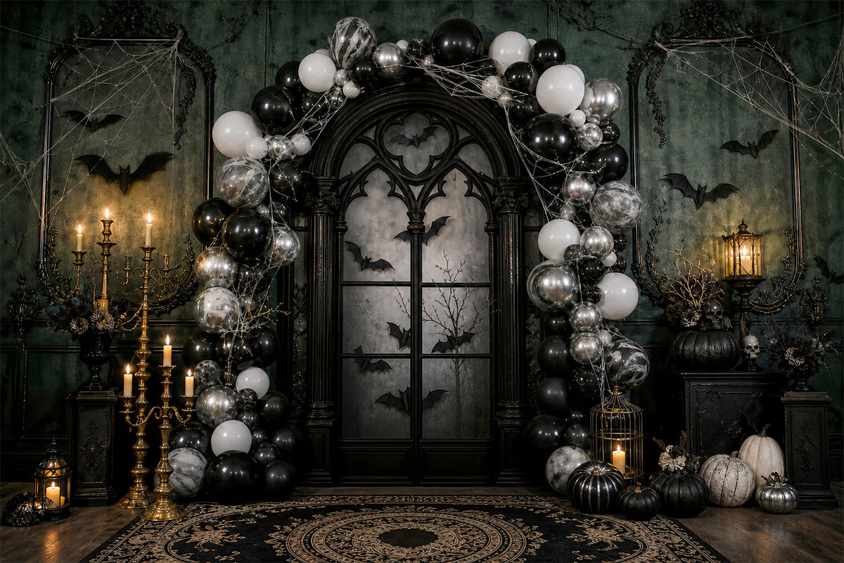 Décor De Fête D'Halloween Arche De Ballons Gothique Bougies Chauves-SourisDécor De Photomaton LXX67-7