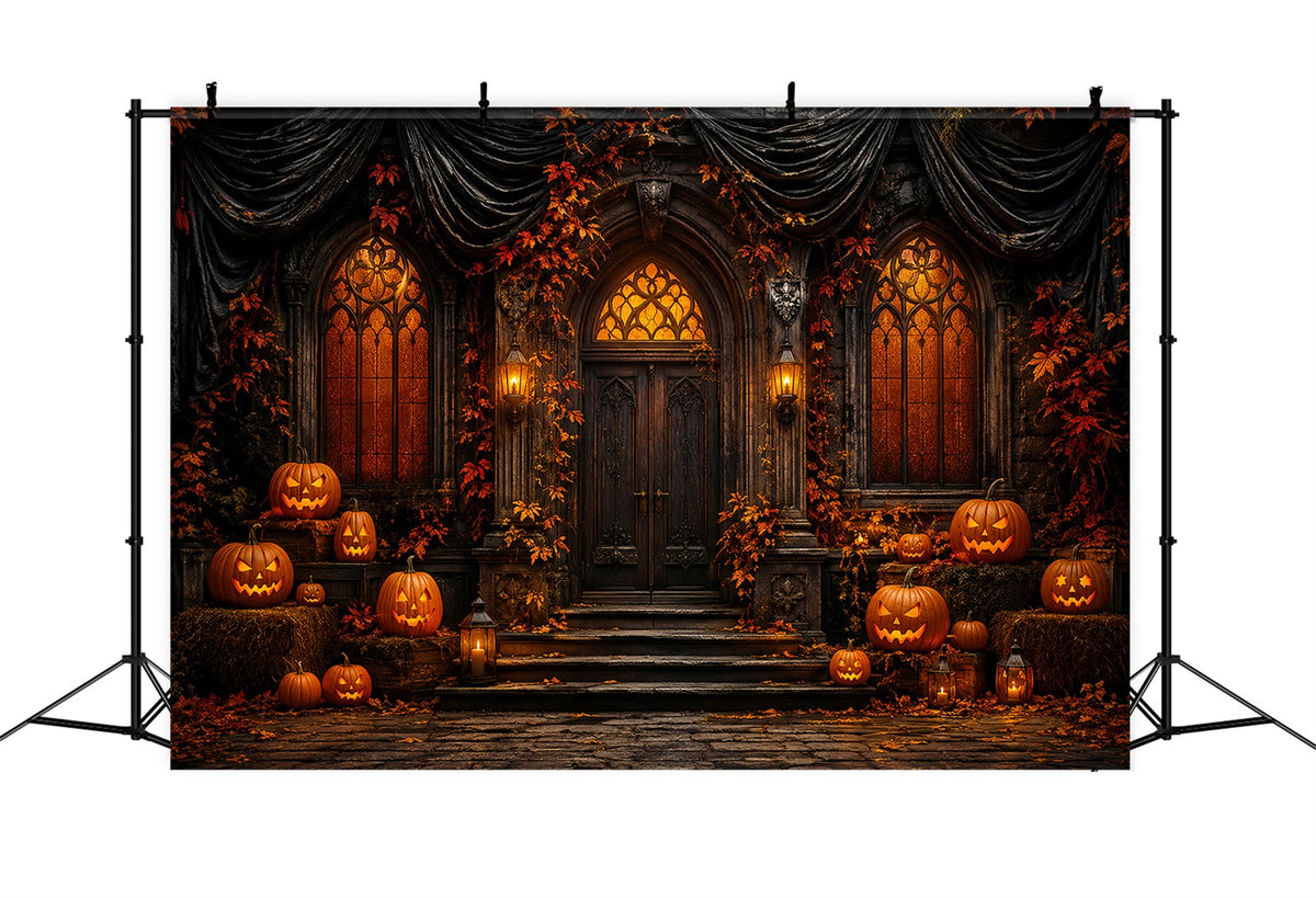 Décor Photo D'Halloween Mignon Citrouille Gothique Porte De Manoir LXX67-70