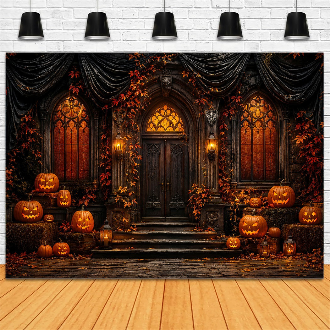 Décor Photo D'Halloween Mignon Citrouille Gothique Porte De Manoir LXX67-70