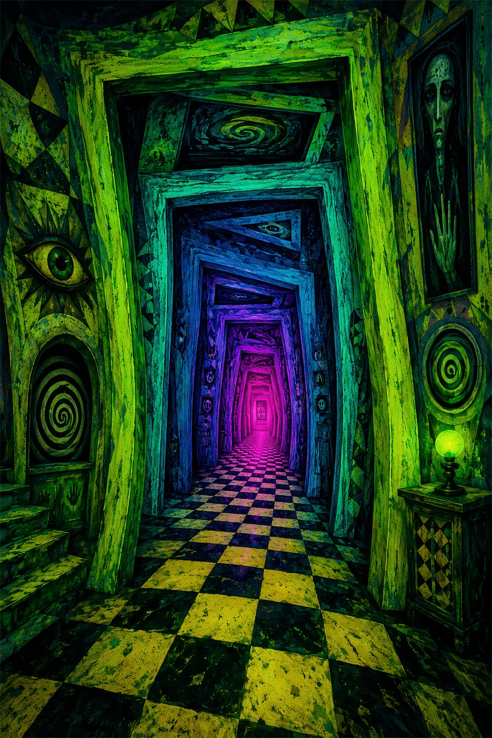 Idées De Décors Pour Photomaton Halloween Couloir En Spirale Hanté Au NéonDécor Photo Halloween LXX67-72