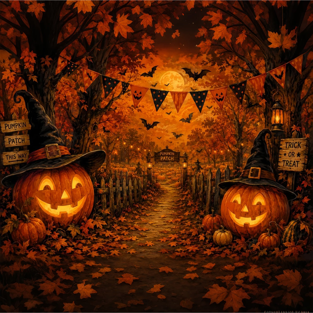 Décor D'Halloween Automnal Sentier Des Citrouilles D'Automne Décors D'Halloween Effrayants LXX67-74
