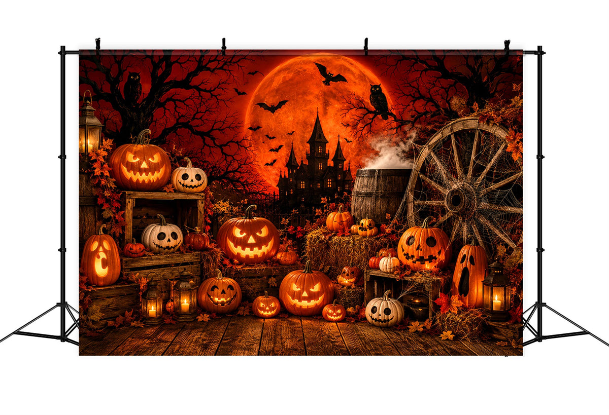 Décor D'Halloween Pour Photomaton Citrouille Et Lune Rouge Décor Mignon Pour Halloween LXX67-80