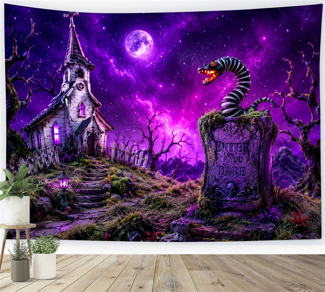 Décor D'Halloween Effrayant Église Violette Serpent Pierre Tombale Décors D'Halloween Effrayants LXX67-81
