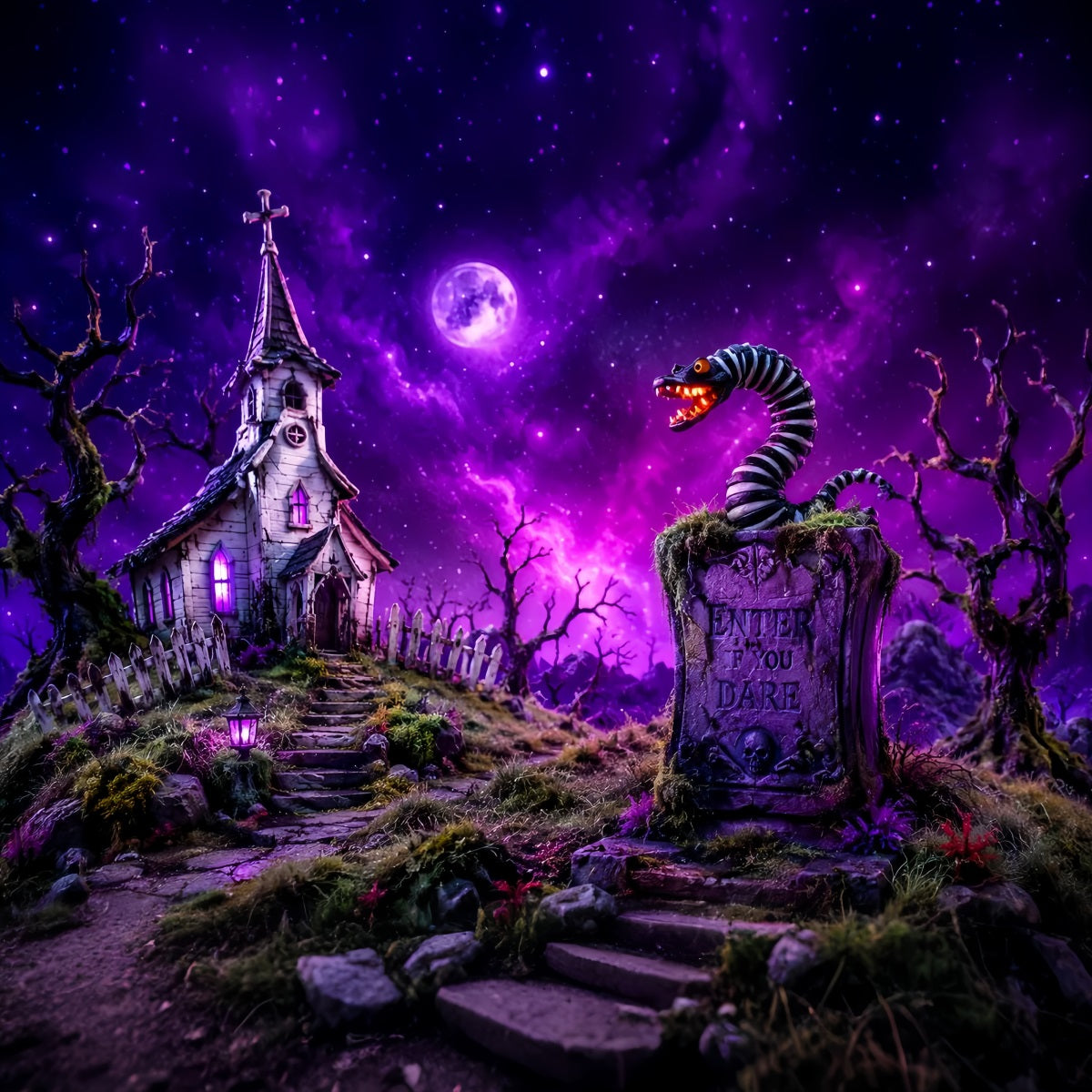 Décor D'Halloween Effrayant Église Violette Serpent Pierre Tombale Décors D'Halloween Effrayants LXX67-81