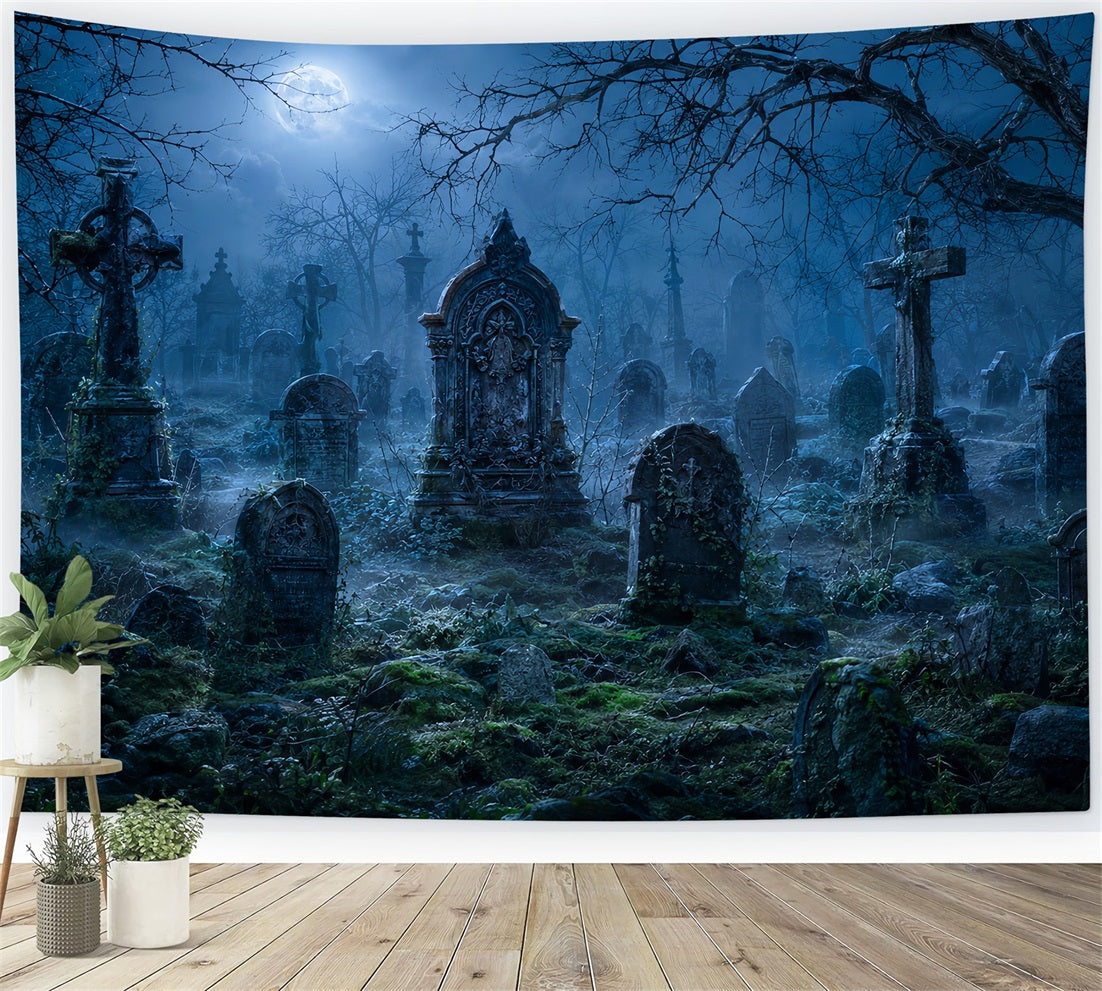 Décor De Maison D'Halloween Cimetière Brumeux Au Clair De Lune Pierres Tombales Décor LXX67-84