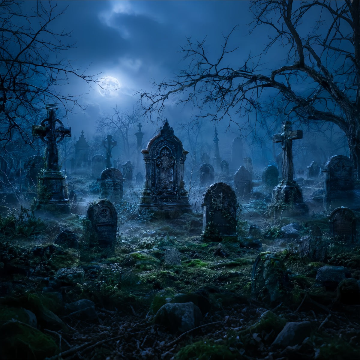 Décor De Maison D'Halloween Cimetière Brumeux Au Clair De Lune Pierres Tombales Décor LXX67-84