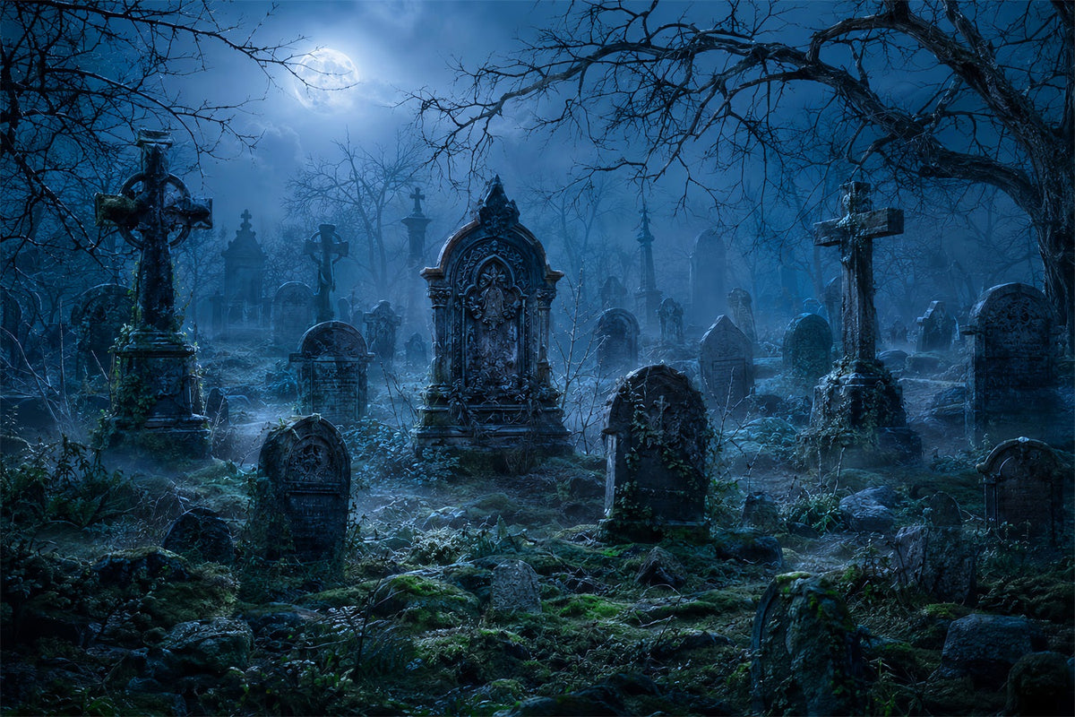 Décor De Maison D'Halloween Cimetière Brumeux Au Clair De Lune Pierres Tombales Décor LXX67-84