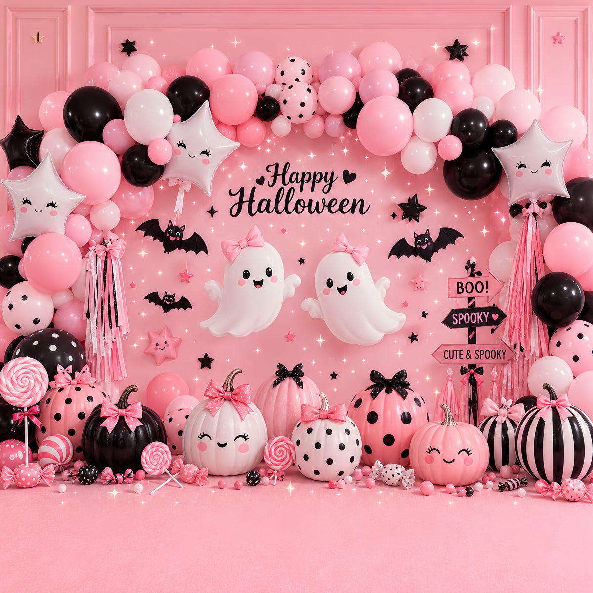 Décor De Ballons D'Halloween Fantôme Rose Et Citrouille Thème Halloween LXX67-86