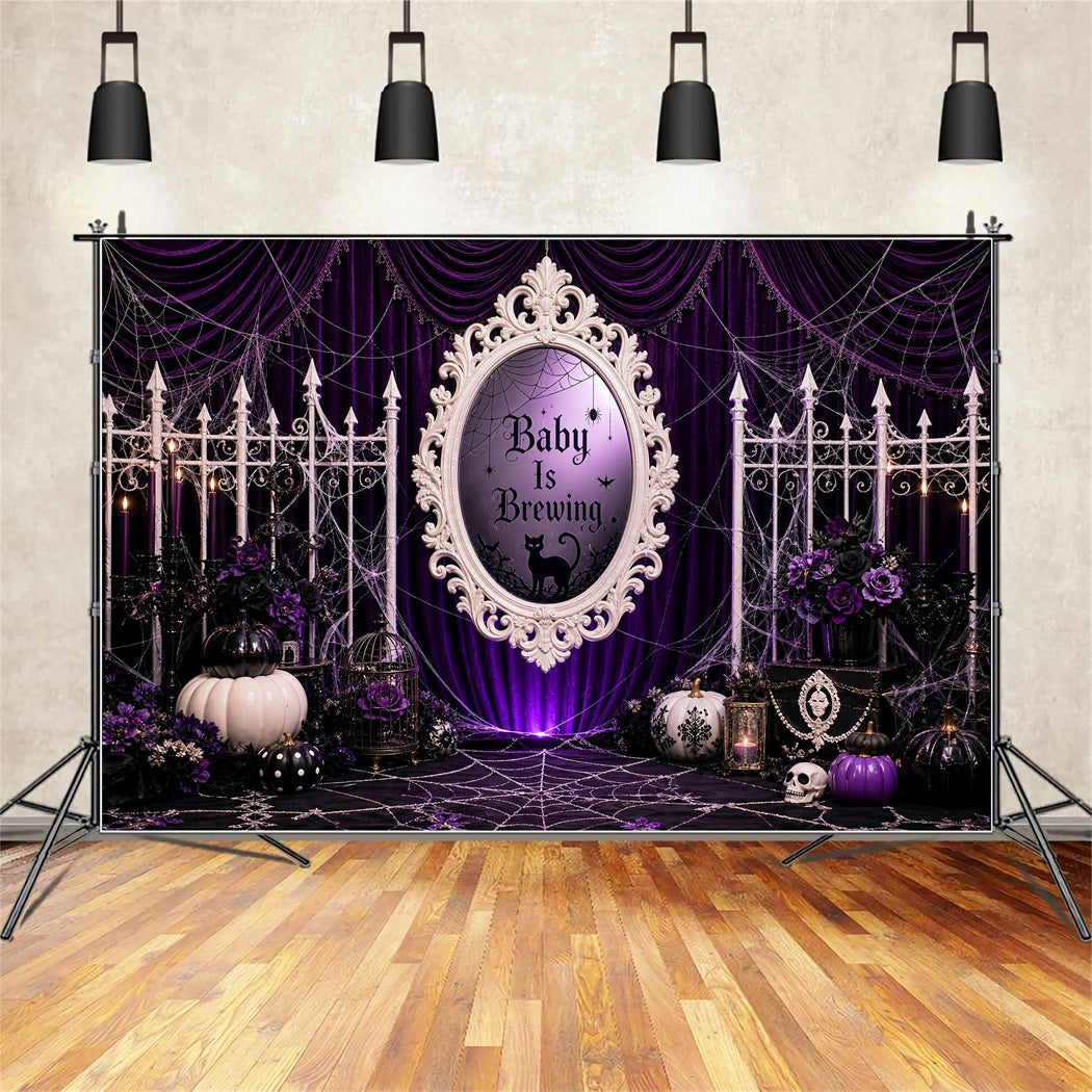 Décor De Photographie Halloween Pour Baby Shower Rideau Violet Sorcière Et Citrouille LXX67-92