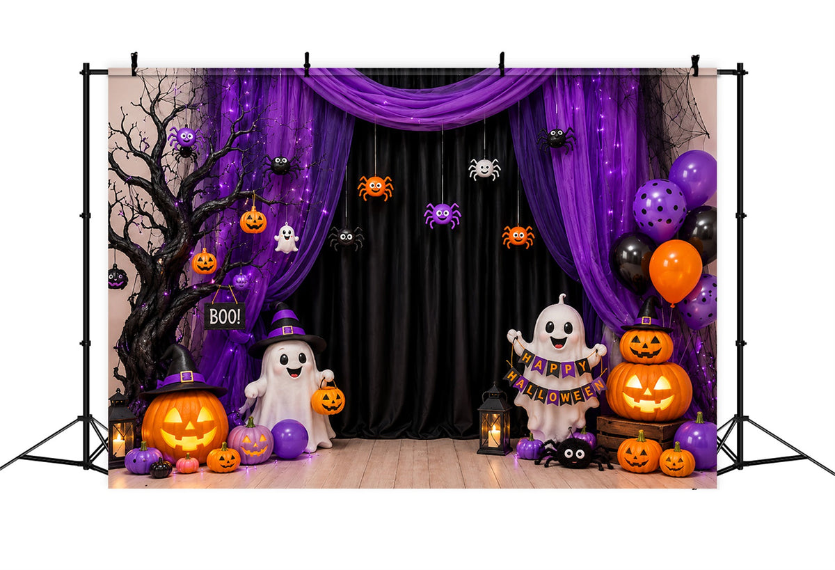 Décor De Fond Pour Photomaton D'Halloween À Faire Soi-Même Rideau De Fête Fantôme Violet LXX67-97