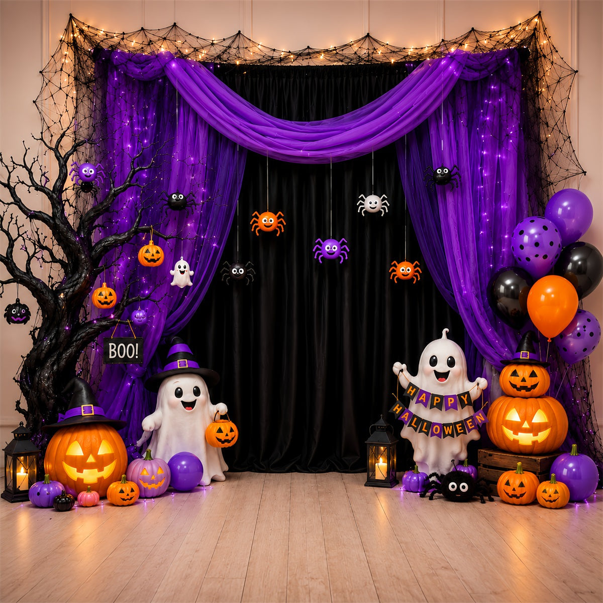 Décor De Fond Pour Photomaton D'Halloween À Faire Soi-Même Rideau De Fête Fantôme Violet LXX67-97