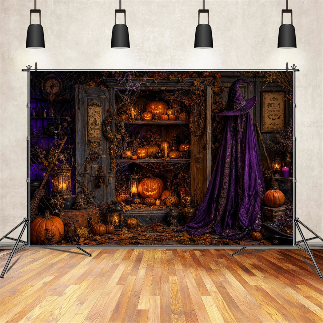 Décor De Fond En Tissu Pour Halloween Sorcière Apothicaire Armoire À Citrouilles Cimetière LXX67-99