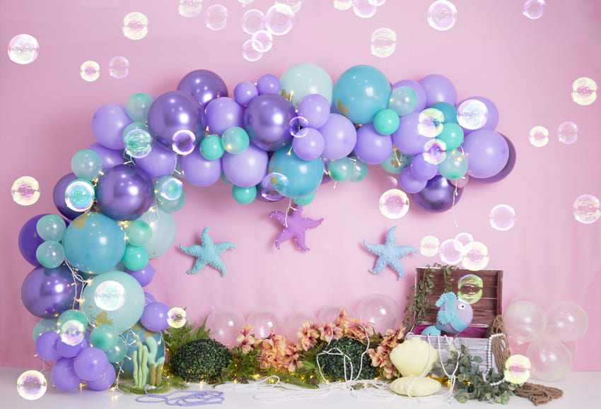 Toile de Fond de Décor d'anniversaire Etoile de Mer de Ballons Colorés M-84