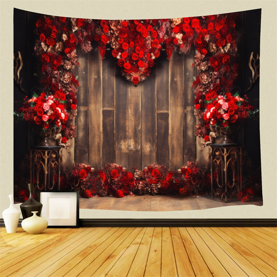 St Valentin Rose Rouge Mur d'Amour Toile de fond M1-03