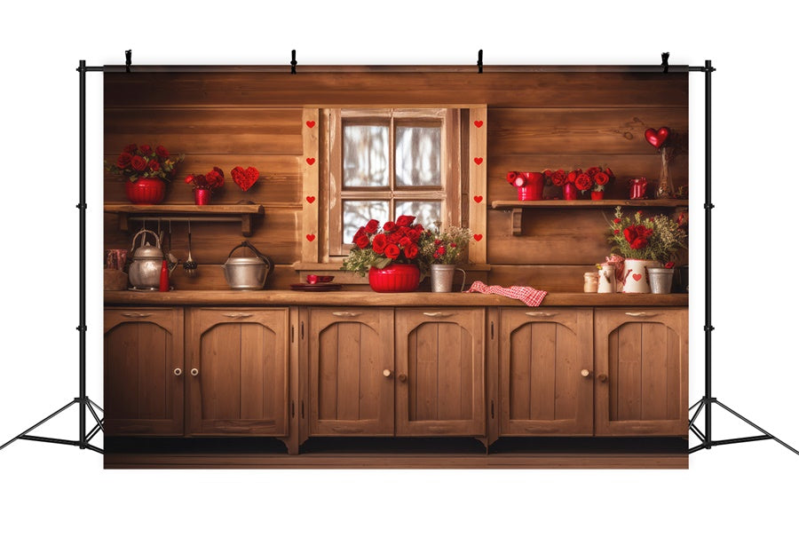 St Valentin Cuisine avec fleurs Toile de fond M1-04