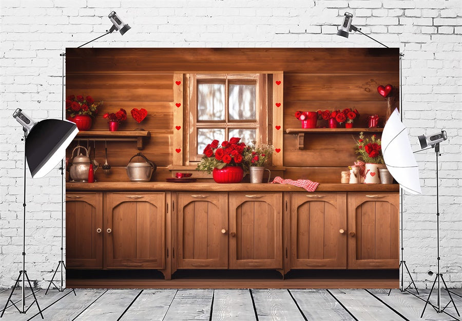 St Valentin Cuisine avec fleurs Toile de fond M1-04