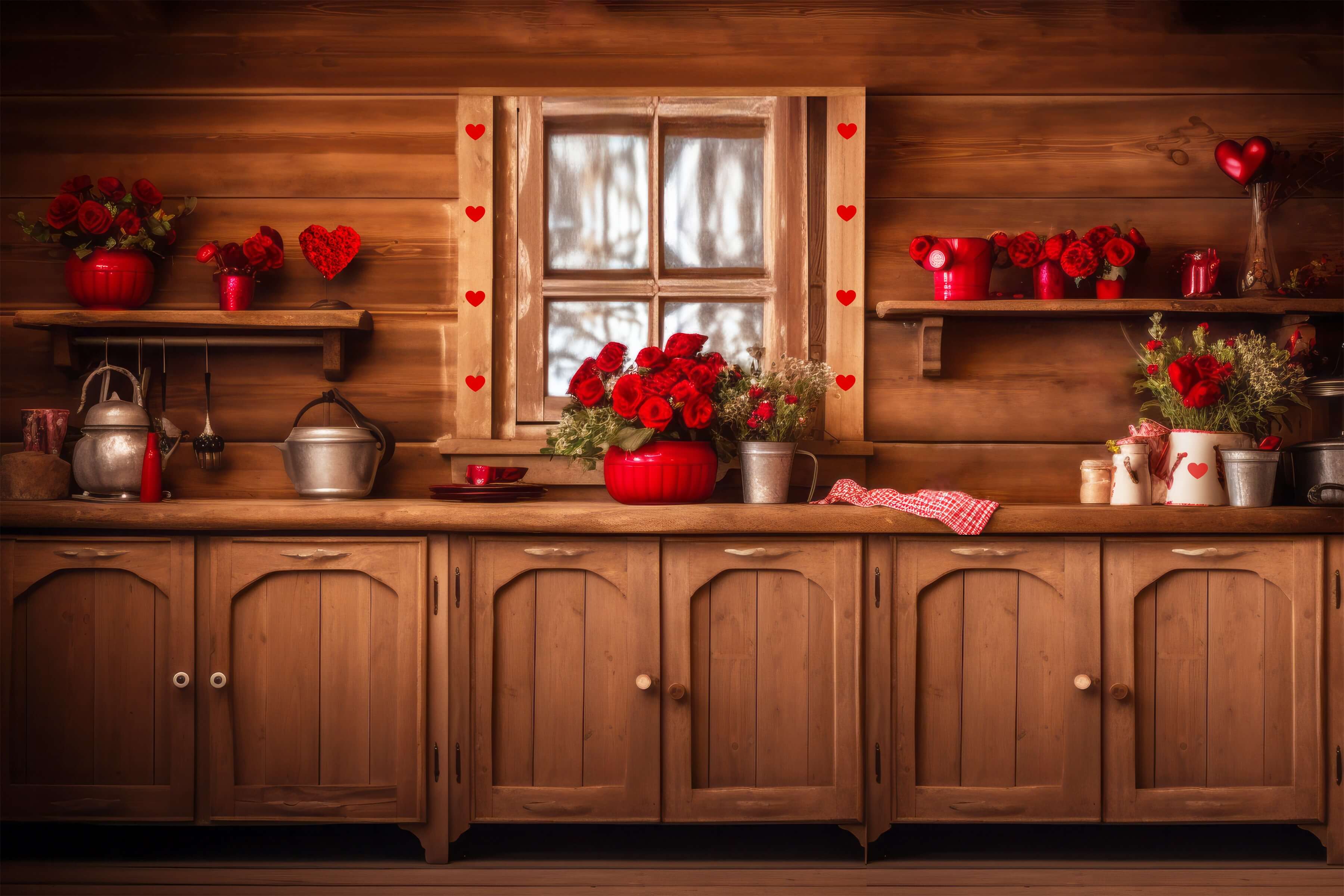 St Valentin Cuisine avec fleurs Toile de fond M1-04