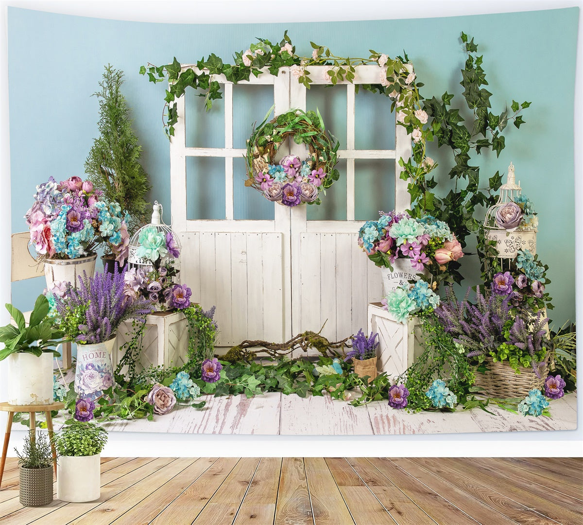 Porte en bois Couronne de fleurs Printemps Fraîche Toile de fond M1-21