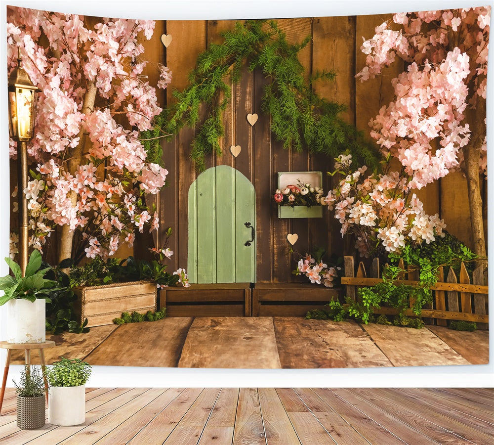 Printemps Sakura Porte en bois Clôture Toile de fond M1-29