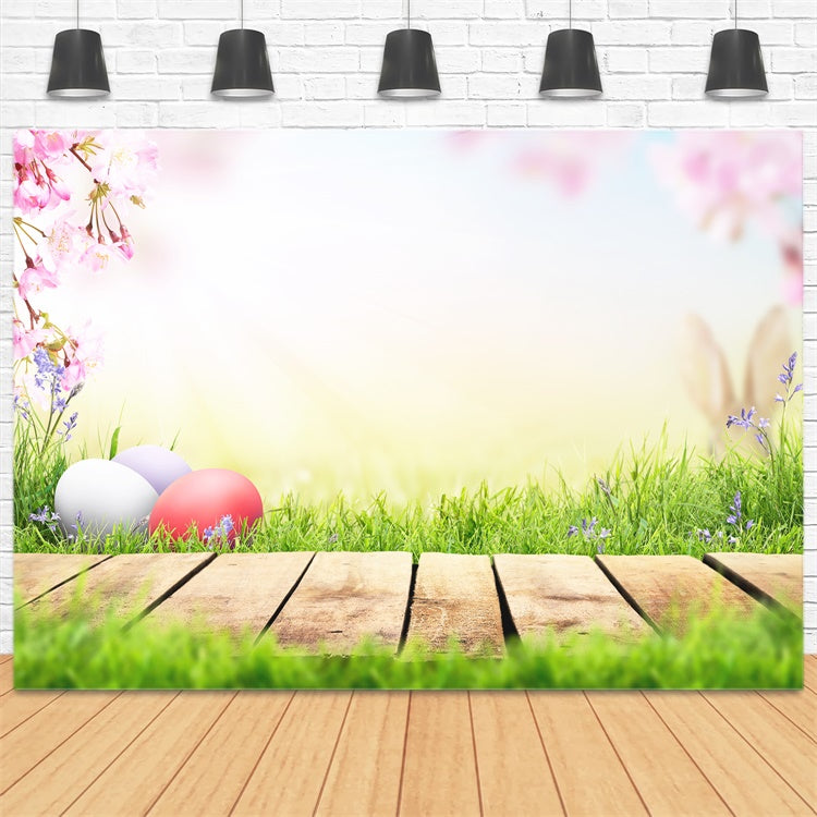 Œuf de Pâques Soleil Fleurs de Cerisier Pelouse Passerelle Toile de fond M1-34