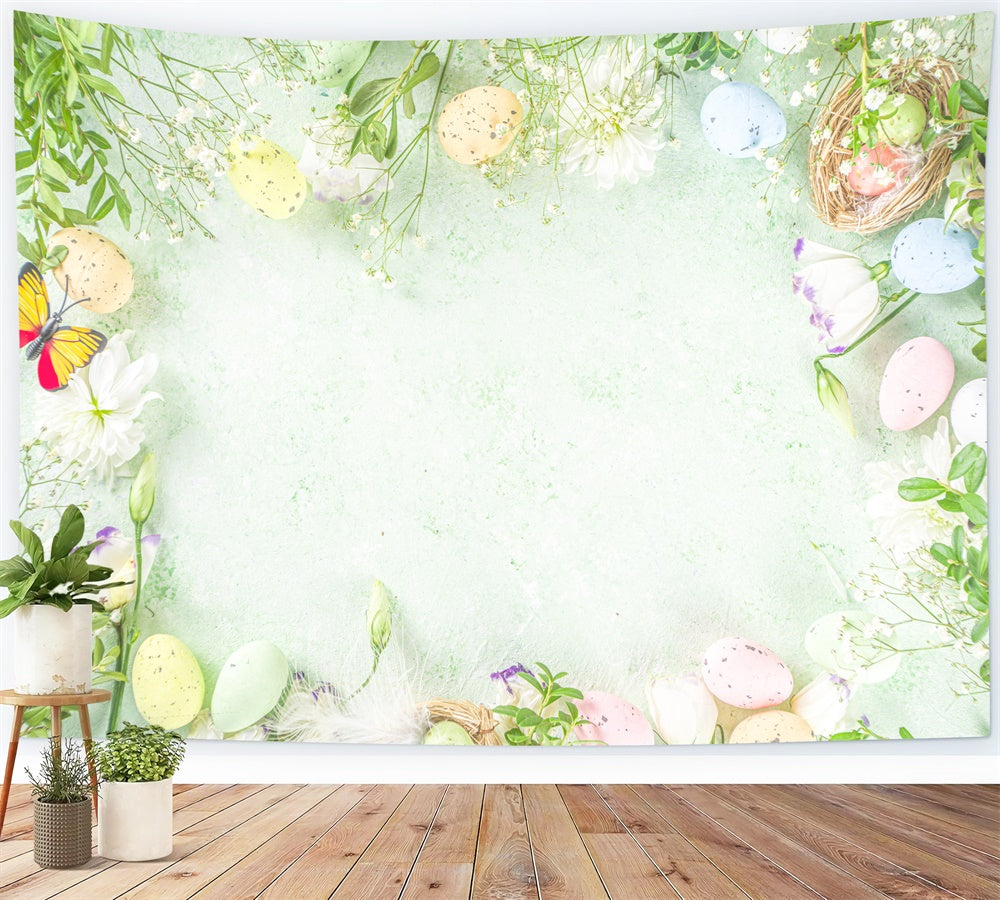 Œufs de Pâques Verdure Papillon Frais Simple Toile de fond M1-44