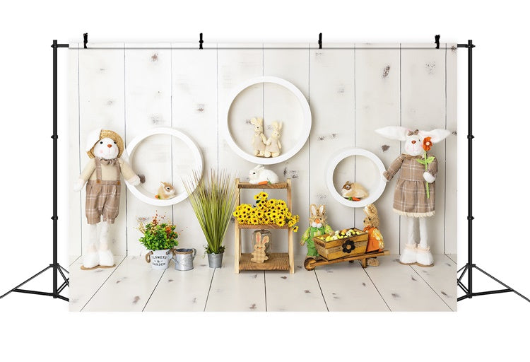 Panneau en bois lapin de Pâques Cercle familial Toile de fond M1-49