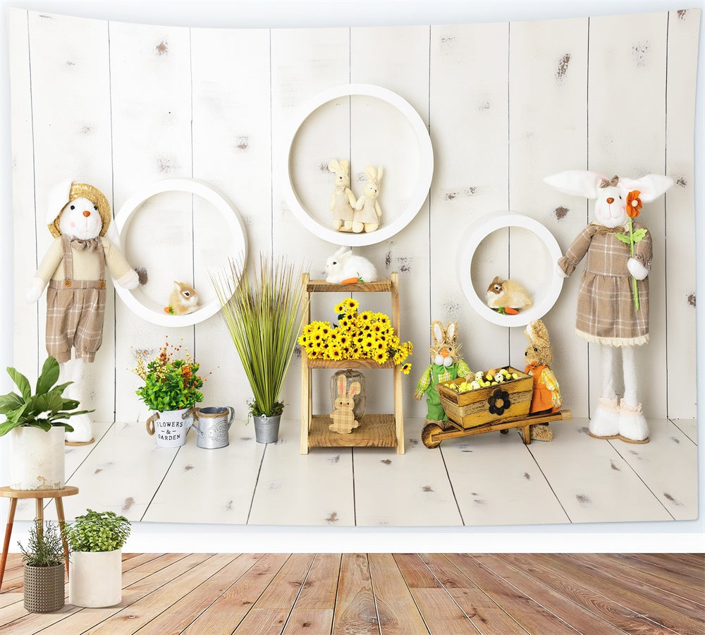 Panneau en bois lapin de Pâques Cercle familial Toile de fond M1-49