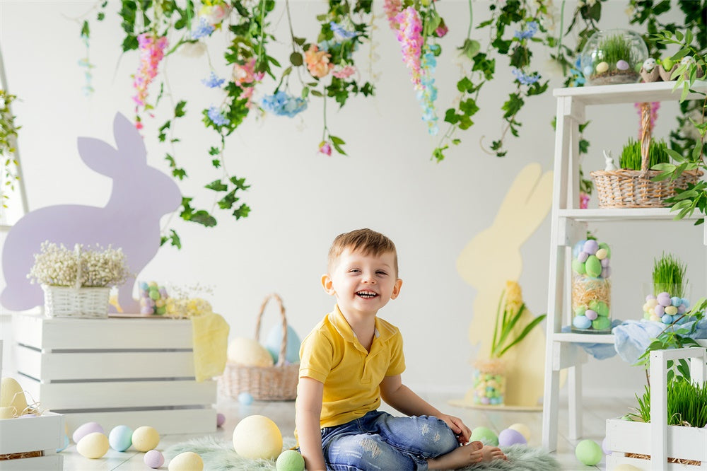 Œufs de Pâques Fleur Verdure Lapin Frais Toile de fond M1-50