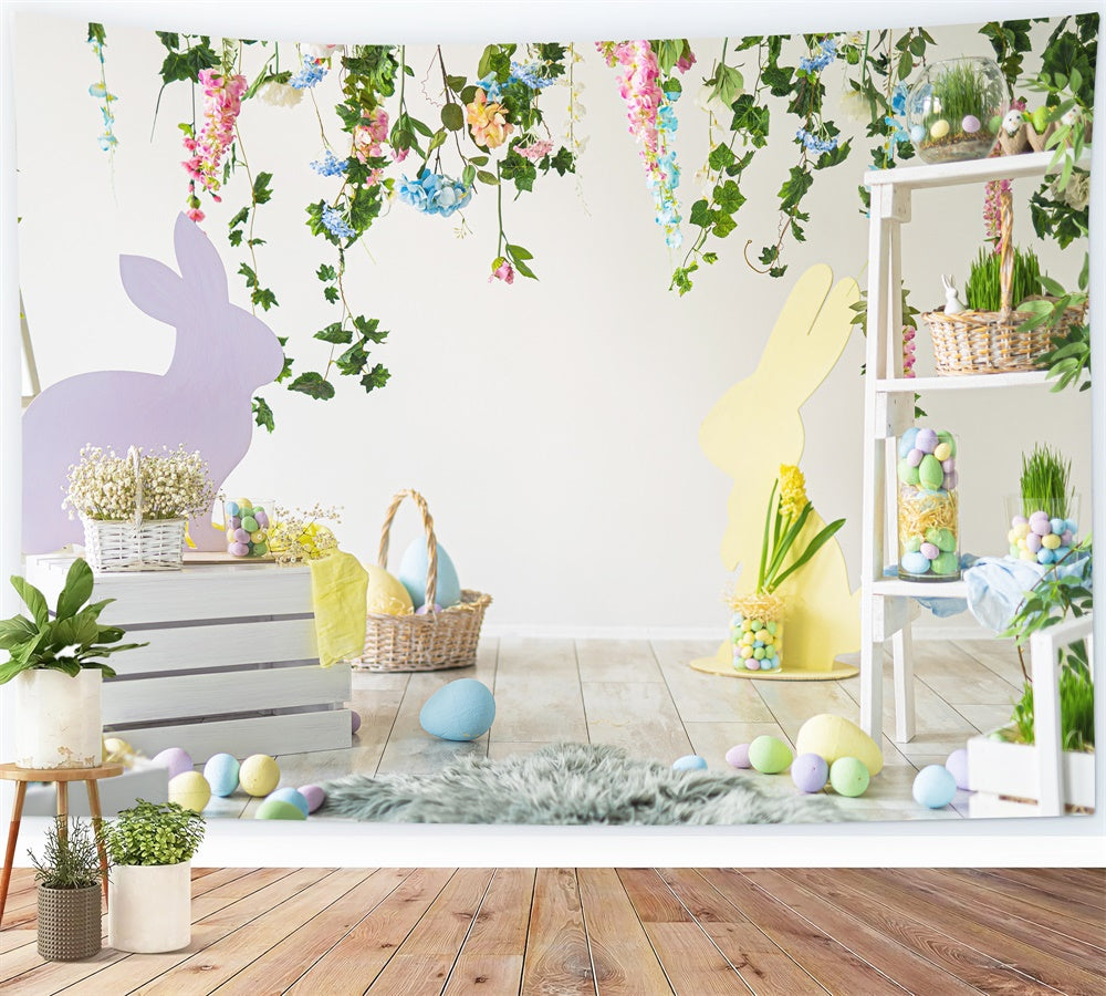 Œufs de Pâques Fleur Verdure Lapin Frais Toile de fond M1-50