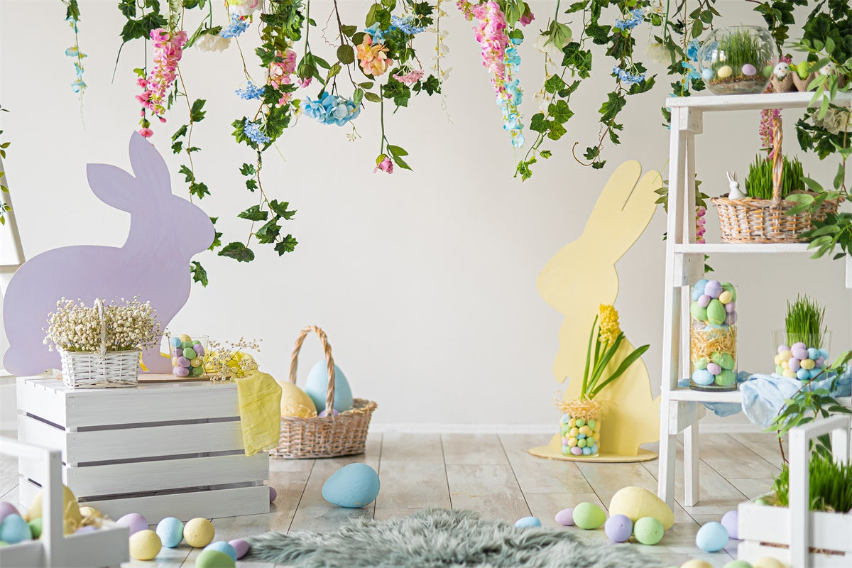 Œufs de Pâques Fleur Verdure Lapin Frais Toile de fond M1-50
