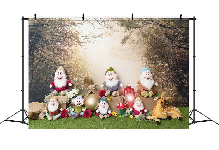 Printemps Sept Nains Écureuil Faune Forêt Toile de fond M1-62