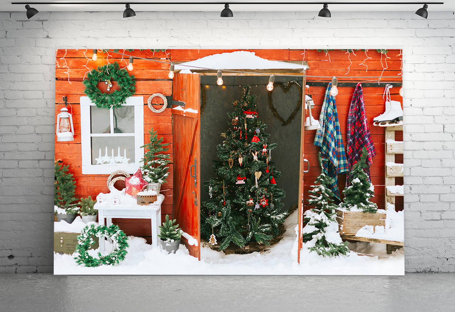 Arbre de Noël Couronne de Porte Neige Toile de fond M10-01