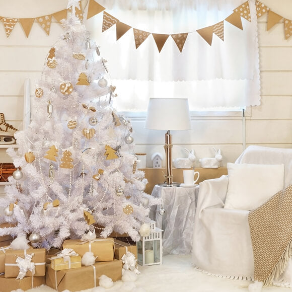 Arbre de Noël blanc décoré Toile de fond de chambre M10-05