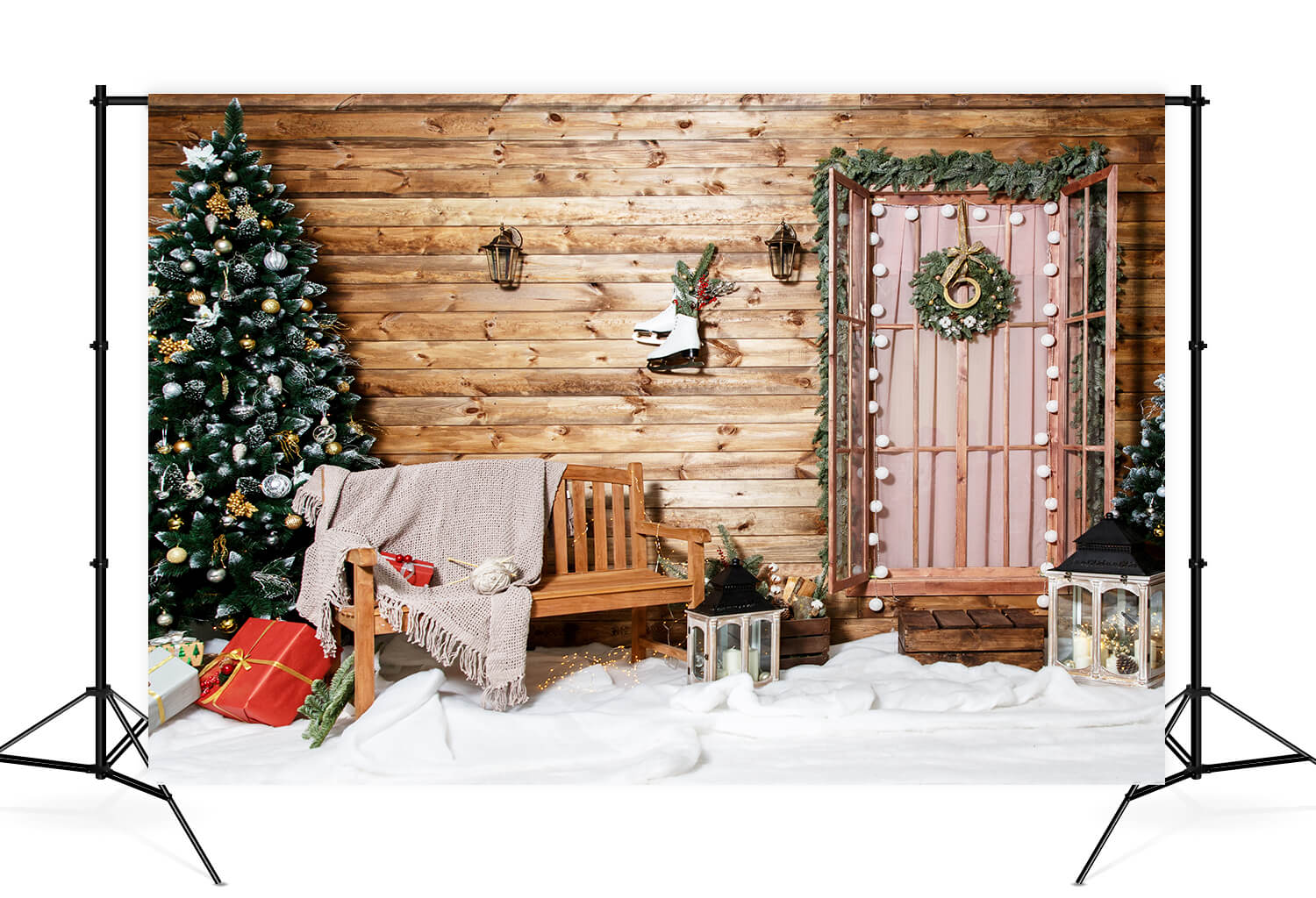 Arbre de Noël Guirlande Porte Maison Toile de fond M10-09