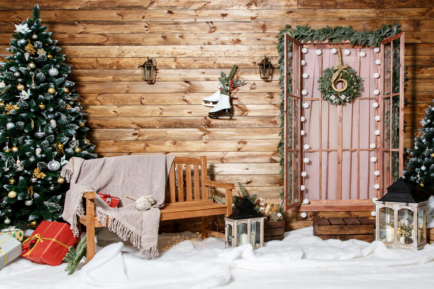 Arbre de Noël Guirlande Porte Maison Toile de fond M10-09