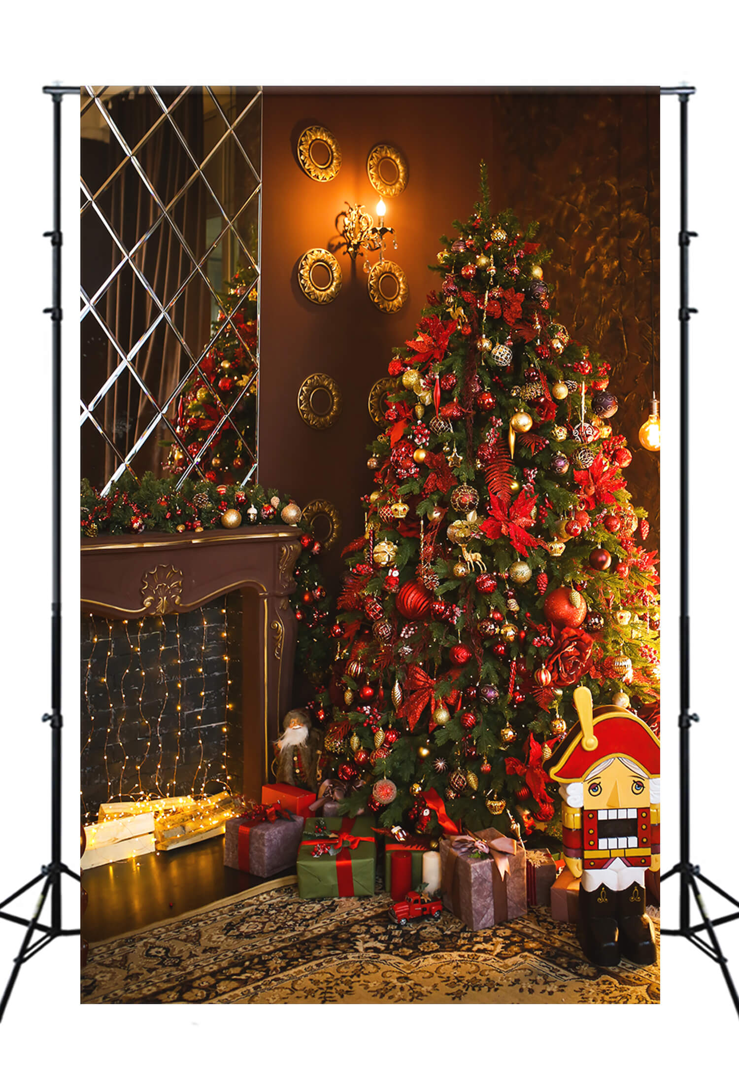 Arbre de Noël Cheminée Chaude Toile de fond Photographie M10-17
